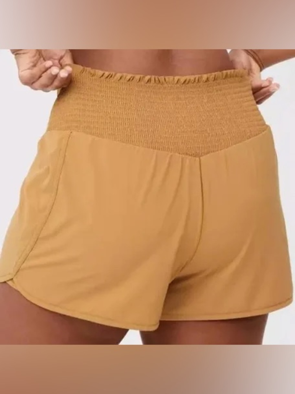 aerie High-Waist Smocked Athletic Shorts - tan/brown